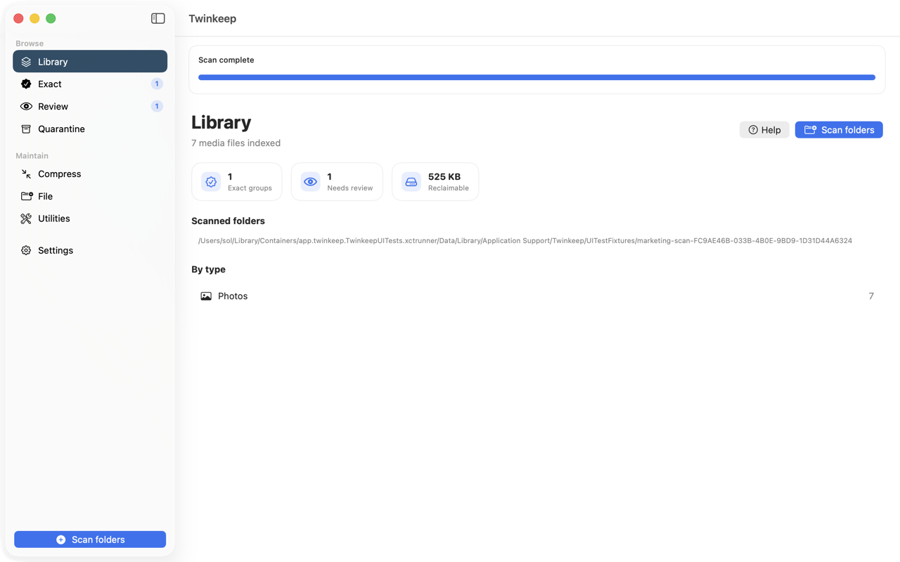 Twinkeep Library after a folder scan